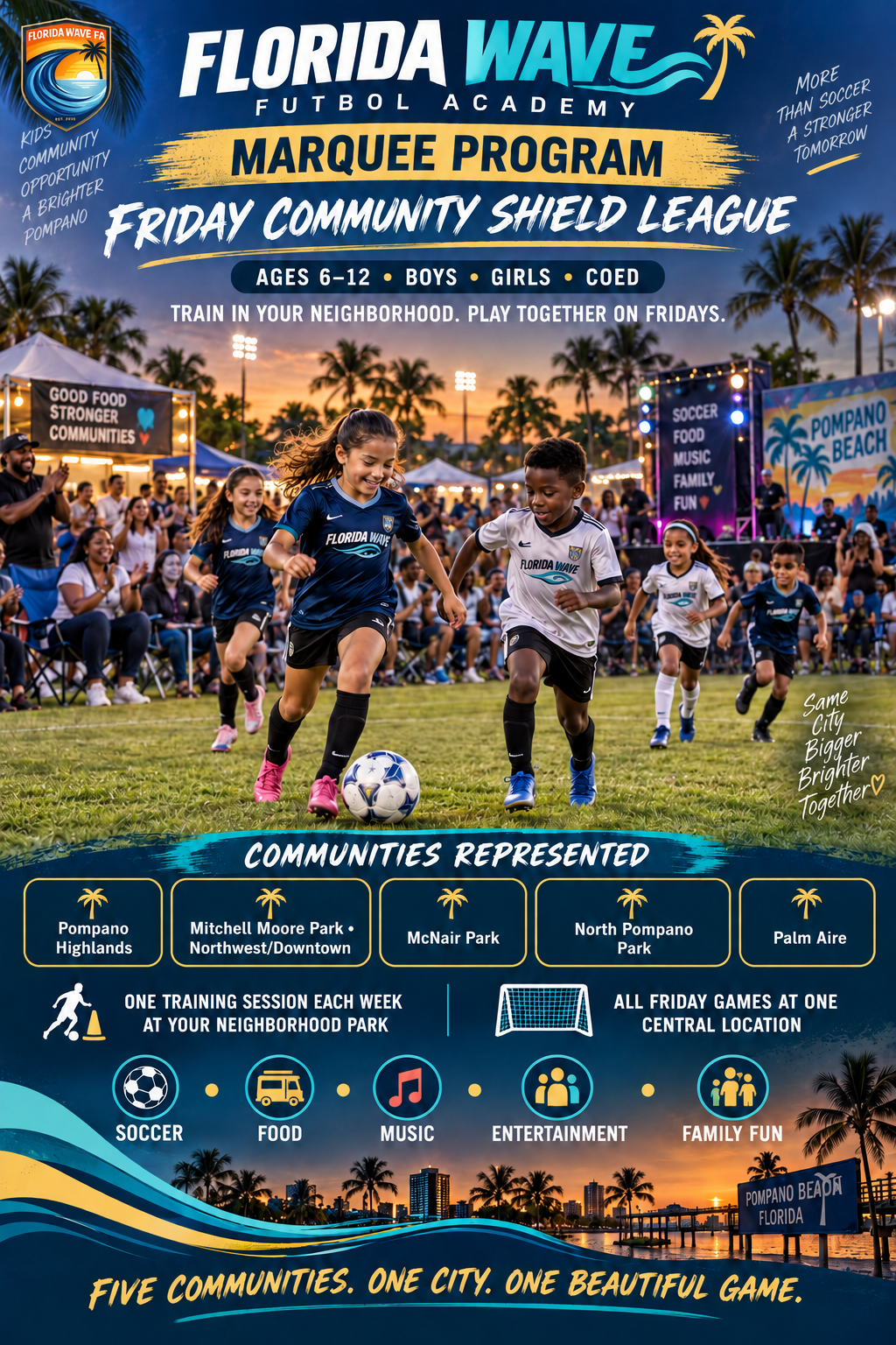Florida Wave Friday Community Shield League flyer for the Soccer for Success community program.